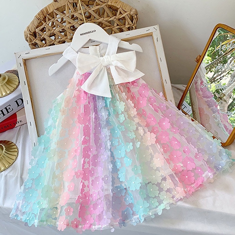 Váy Trẻ Em Bé Gái Thời Trang Hoa Cầu Vồng Akkku