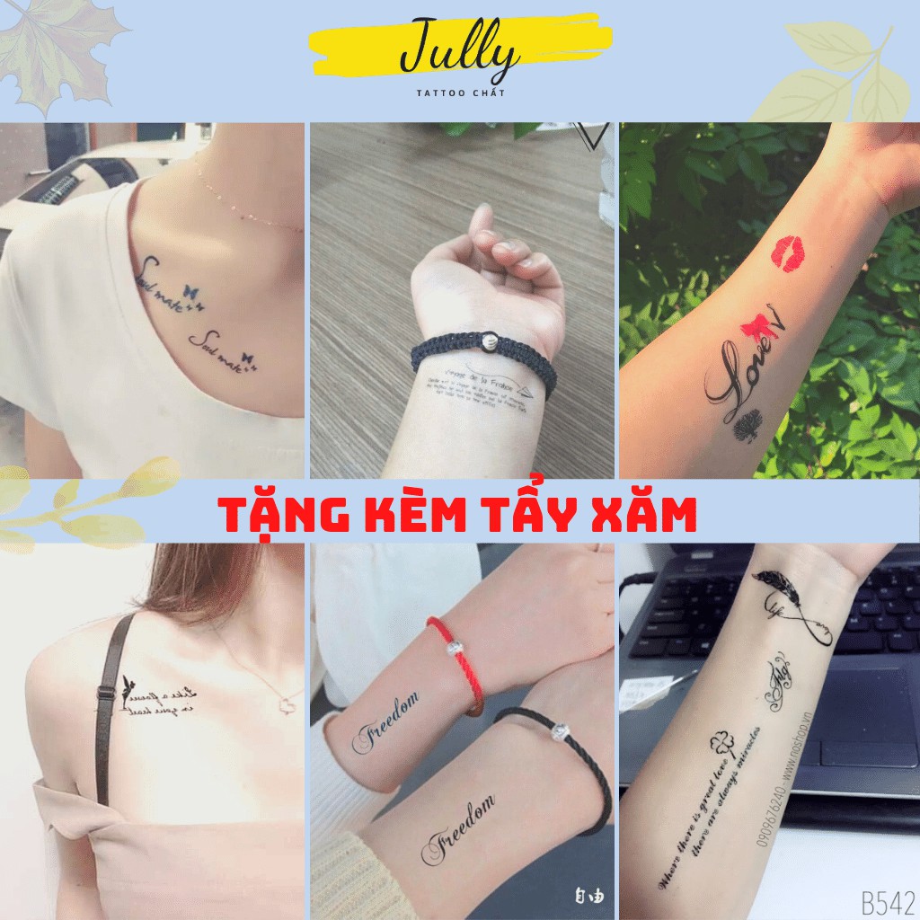 Hình xăm dán chữ ý nghĩa cho cả nam và nữ JULLY Tattoo chất, xăm tạm thời chống nước, tặng kèm 1 miếng tẩy xăm đơn 20k