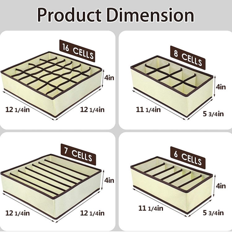 Hộp đựng đồ lót vải không dệt Set 4 cái 6, 7, 8, 24 ngăn - Khay bảo quản đựng tất vớ sạch sẽ, tiết kiệm không gian