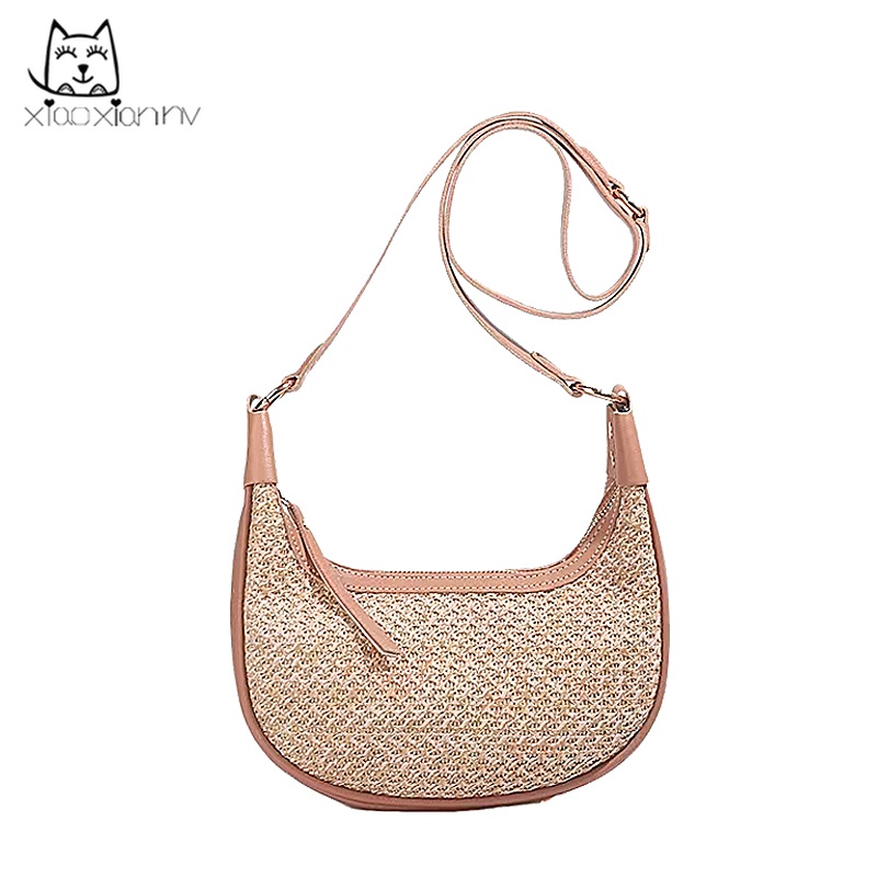 Túi Đeo Vai Dây Bện Màu Nâu Thời Trang Mùa Hè 0.2KG