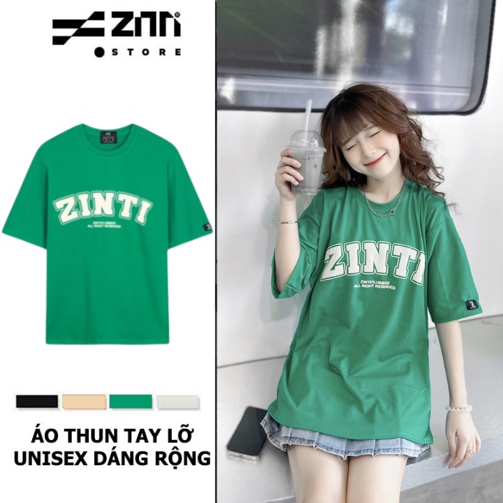 Áo thun tay lỡ ZINTI dáng rộng unisex màu xanh AT28