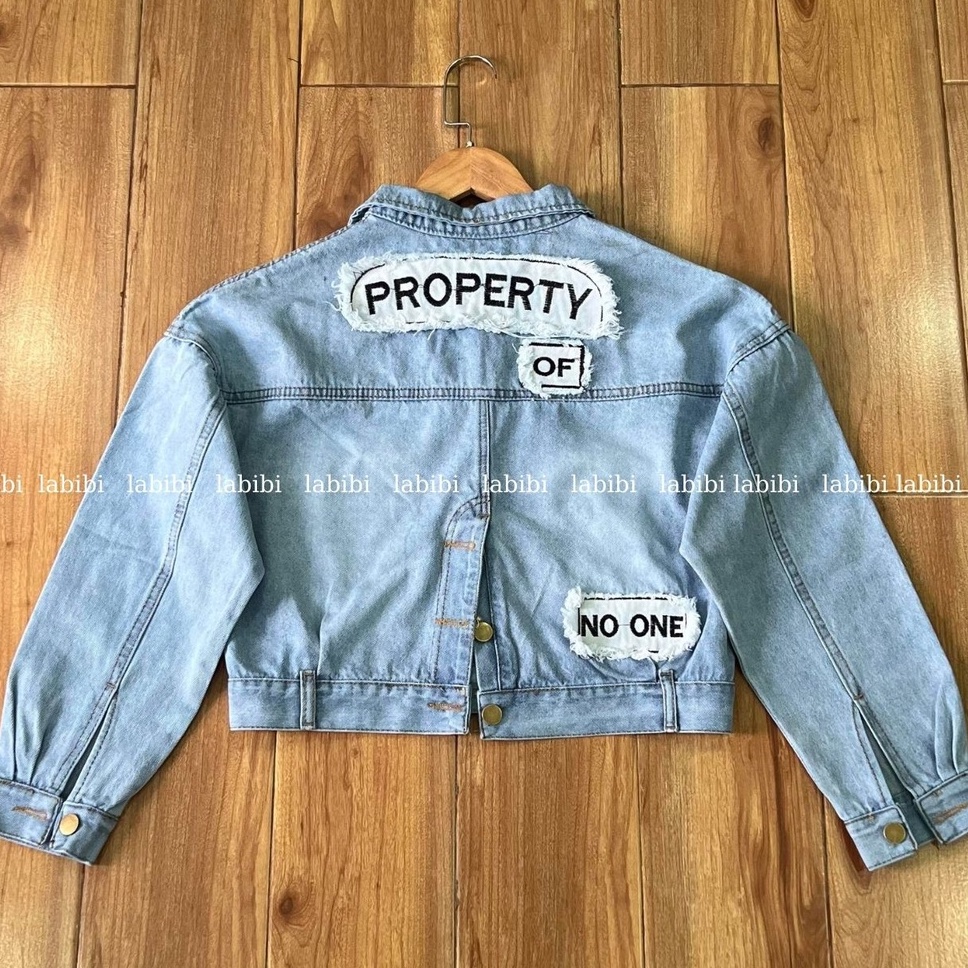 Áo Khoác Jeans Nữ Croptop Khuy Sau, Áo Bò Dáng Ngắn Thêu Chữ Property Of No One Chất Dày Dặn, Labibi