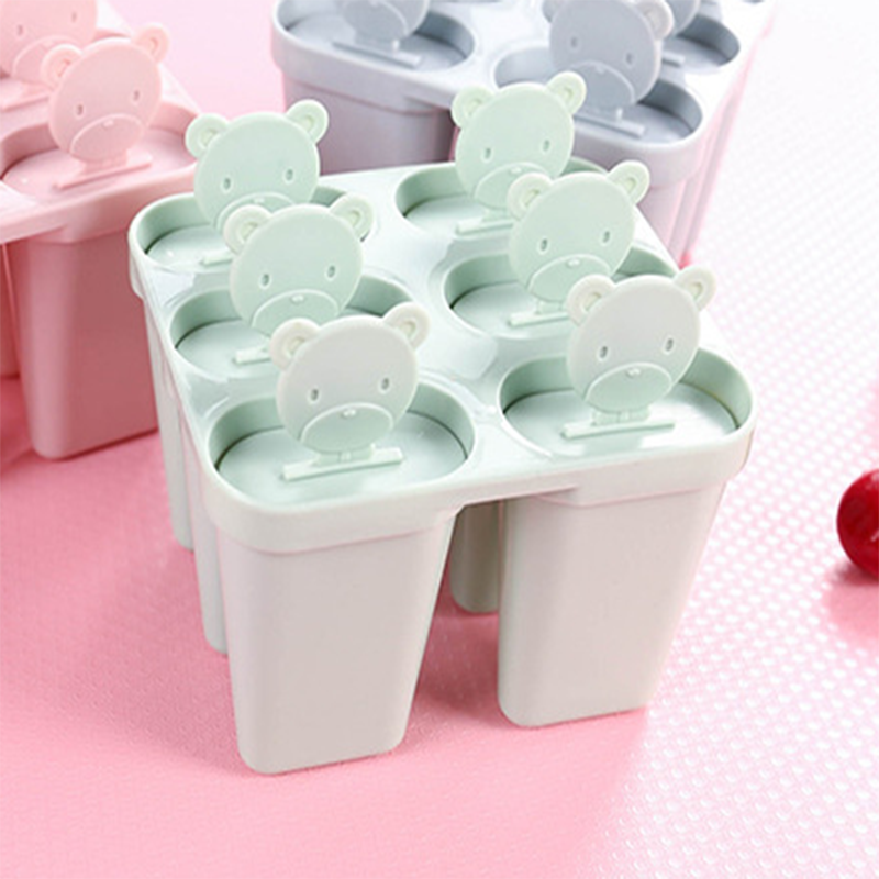 Bear Head Shaped Popsicle Ice Cream Mold PP Material Use Safe Frozen Popsicle Ice Cream Models with Lid Long Handle To Easily Take Popsicle Cute DIY Funny Free Matching Combination