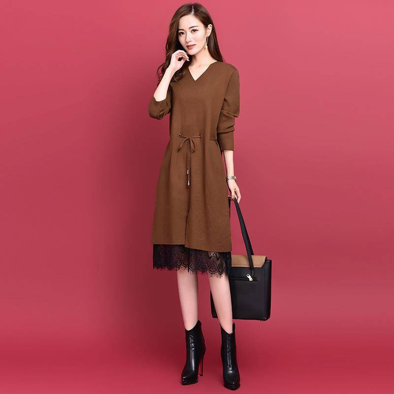 Đầm Dệt Kim Cổ Chữ V Phối Ren Thời Trang Thanh Lịch Cho Nữ | BigBuy360 - bigbuy360.vn