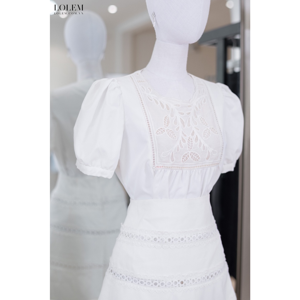 Set áo chân váy LOLEM SV233 áo cổ tròn vải thô Nhật và chân váy chữ A vải linen Thái