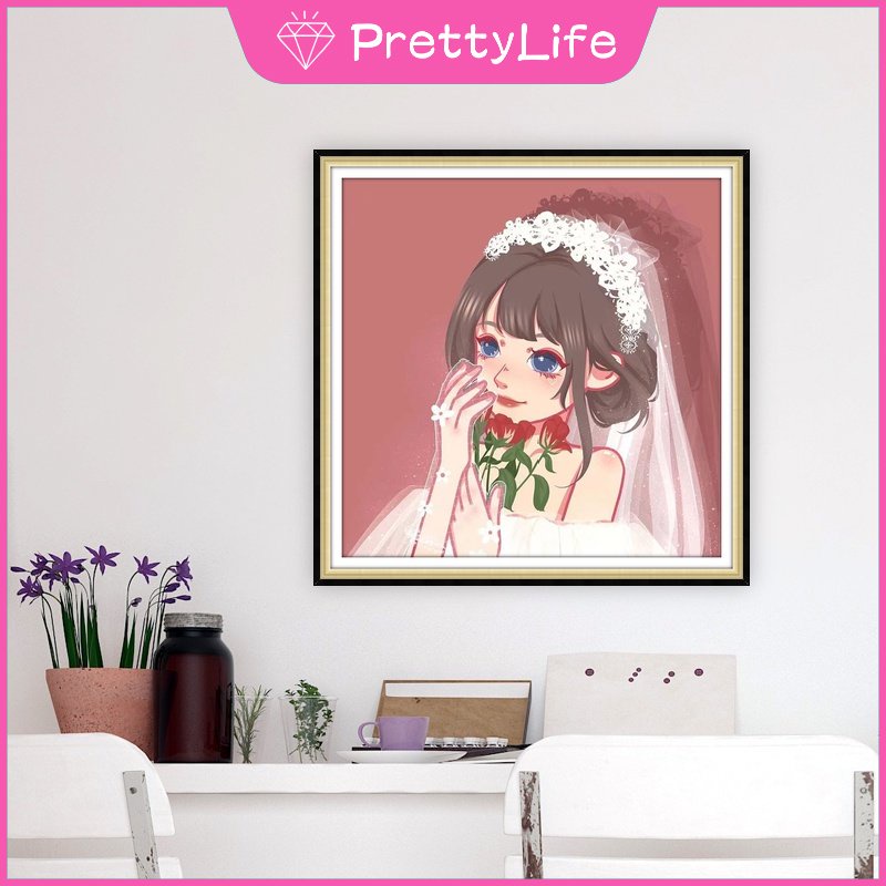 Bộ Tranh Đính Đá 5D Tự Làm 30x30cm / 40x40cm / 50x50cm Hình Cô Gái Dễ Thương Trang Trí Nhà Cửa