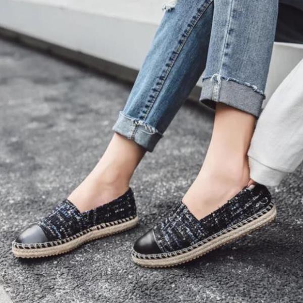 Giày Slip on Viền Cói Chất Vải Dệt Mũi Da Cực Xinh (M889) Xịn Nhất