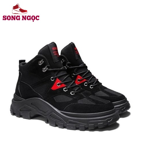 GiàyThể Thao  Nam Giày Sneaker cổ cao mầu đen da lộn đế đúc cao chống trơn kiểu dáng mạnh mẽ hd28