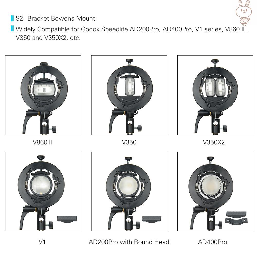 RD Godox 60 * 60cm/24 * 24inch Flash Softbox Diffuser with S2-type Bracket Bowens Mount Carry Bag for Flash Speedlite Compatible with Godox AD200Pro/V1 series/TT350 series/V860Ⅱ series/AD400Pro