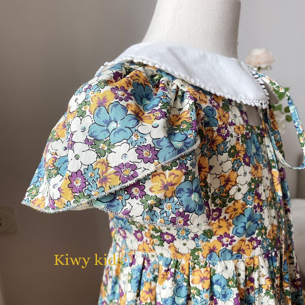 Váy hoa bé gái KIWY KIDS cổ sen thắt nơ phong cách tiểu thư sang chảnh Kidsh2137 cho bé từ 1 đến 11 tuổi