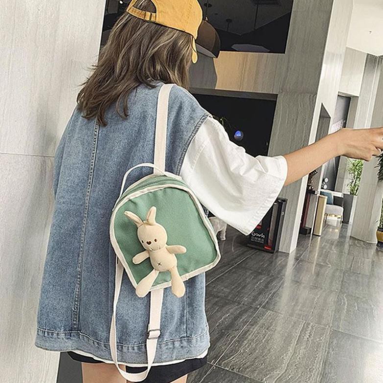D040- Balo vải mini nữ đi học đi chơi dể thương thỏ con phong cách Hàn Quốc