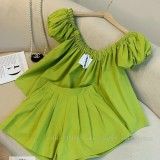Sét bộ trễ vai tay bèo bồng nhiều màu xinh mặc được 2 kiểu