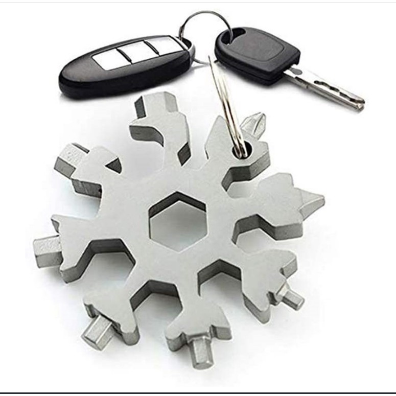 Móc khóa cờ lê 19 chức năng hình bông tuyết đa năng thép nguyên khối