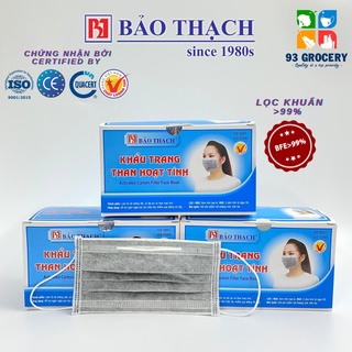 Hộp khẩu trang y tế than hoat tính 4 lớp Bảo Thạch kháng khuẩn cao cấp màu xám hộp 50 cái