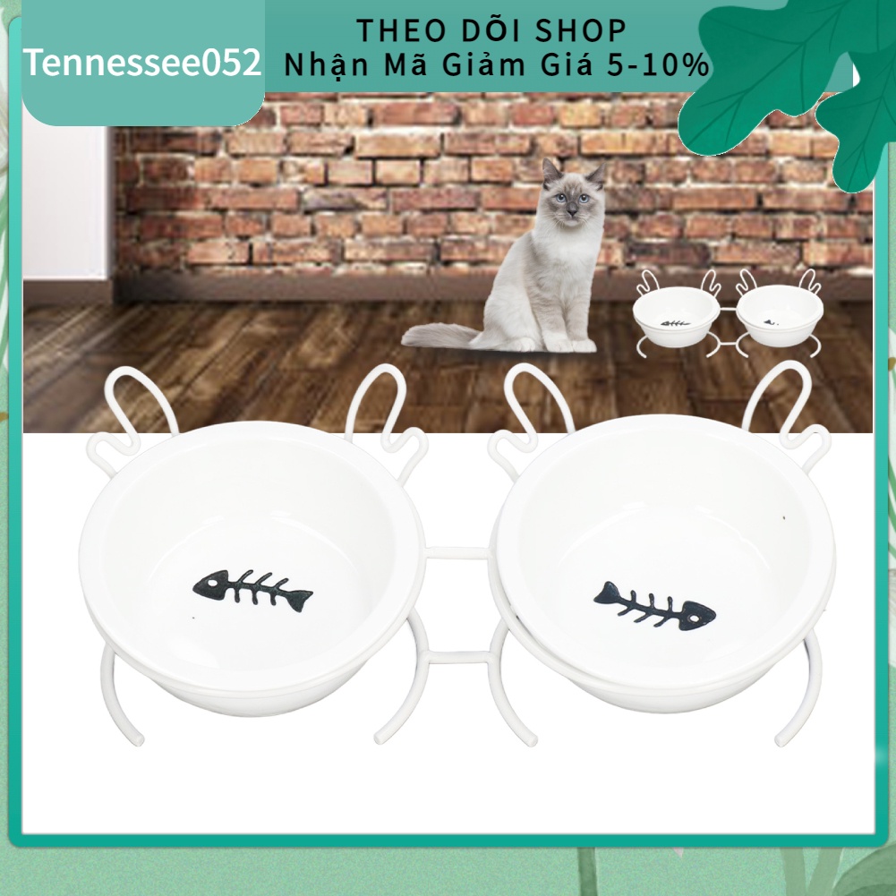 [Hàng Sẵn] Bát Ăn Bằng Sứ Cao Cấp Cho Mèo- Chén Ăn Chống Gù Có Đế Kim Loại【Tennessee052】