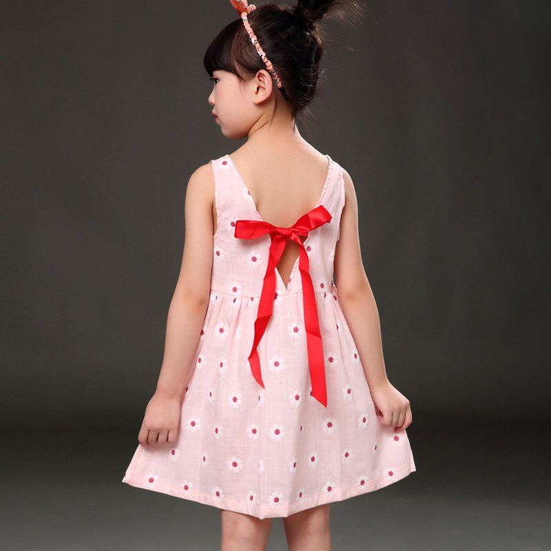 Đầm cotton không tay in hoa ngọt ngào cho bé gái