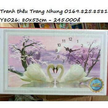 Tranh đính đá Đồng hồ thiên nga Y8026-80x53cm