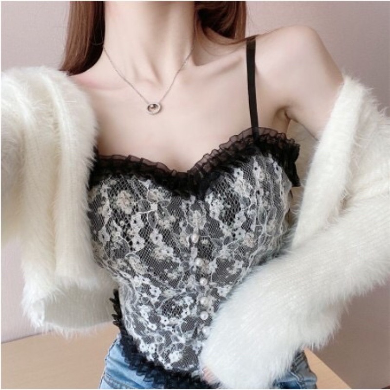 MẪU MỚI*Áo bra ren hoa nhí đính khuy,Áo hai dây mẫu mới croptop BAO ĐẸP LUÔN !