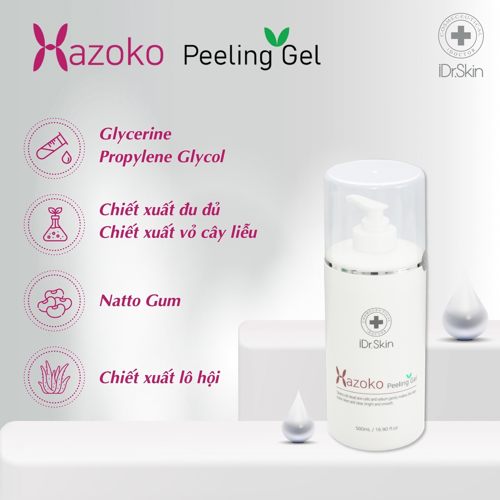 Hazoko Peeling Gel Tẩy Da Chết Mặt Dạng Gel - Chai  500ml - Phù Hợp Da Khô, Thâm Sạm - iDr.Skin Official