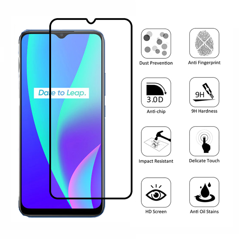 Realme C15 Tempered Glass Full Coverage Glass Film For Realme 6 5 X2 Pro C12 X3 XT 5i 6i 5s C3 C11 Screen Protector and Camera Lens Glass Protector