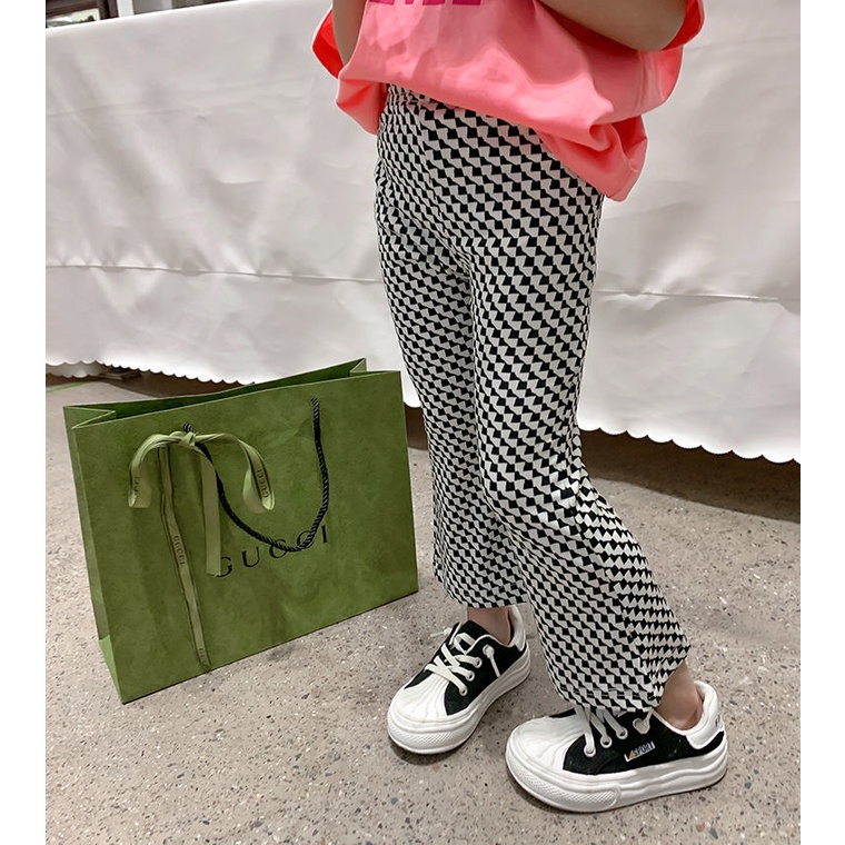 Quần Dài Ống Loe Họa Tiết Houndstooth Phong Cách Phương Tây Thời Trang Mùa Hè Cho Bé Gái