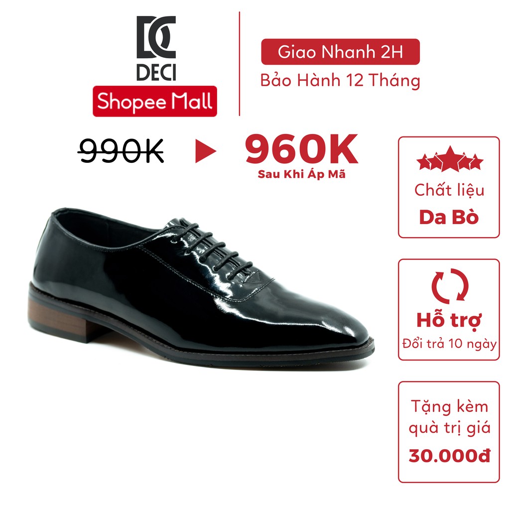 [Mã LT200 giảm 200K đơn 699K] Giày tây da bò nam công sở đế gỗ cao cấp DECI PHIP31
