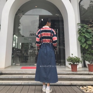 Set áo kẻ yếm jeans