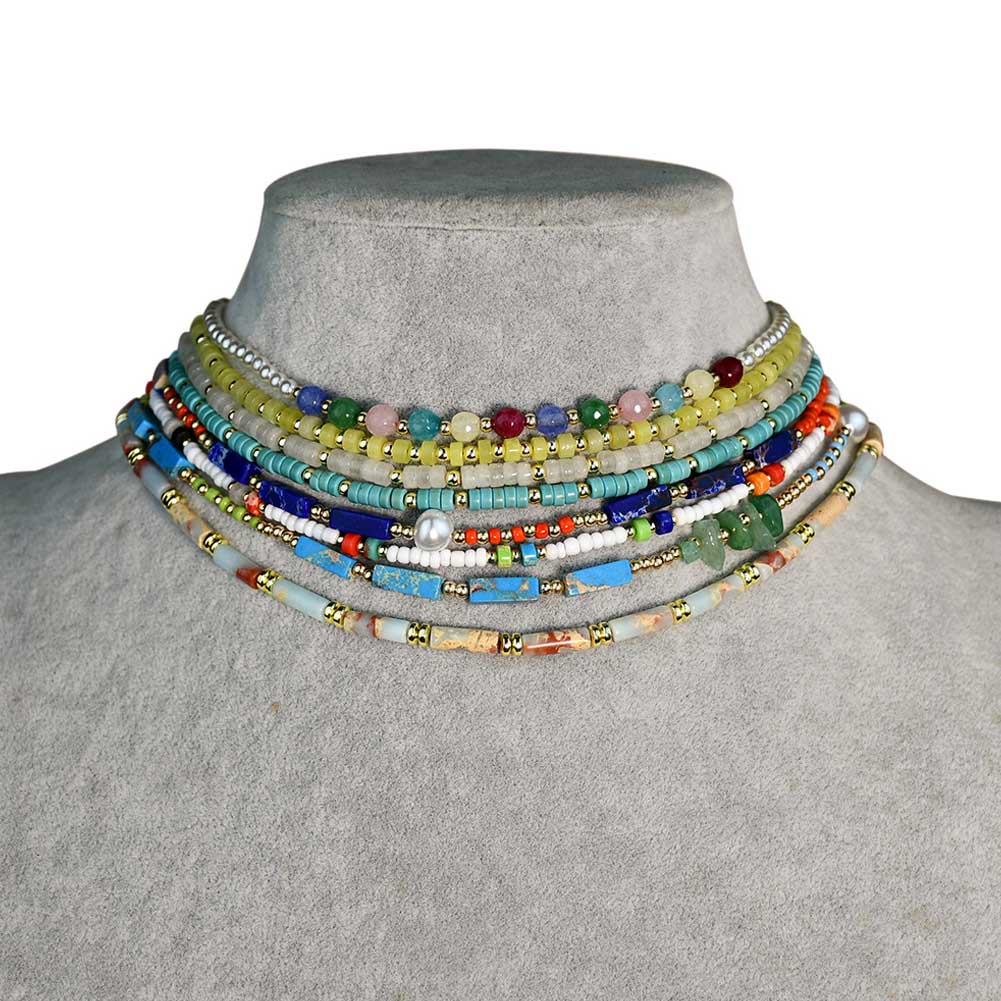 Vòng Cổ Choker Đính Hạt Nhiều Màu Sắc Thủ Công Phong Cách Boho Đơn Giản Thời Trang