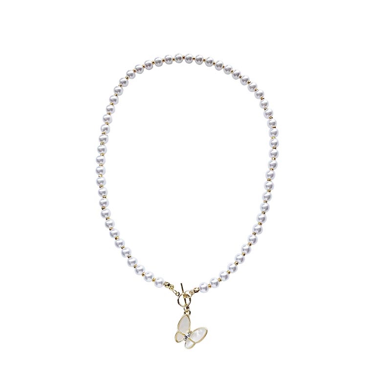 Dây chuyền choker nữ chuỗi ngọc hình bươm bướm có thanh cài