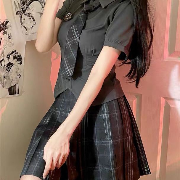 Bộ Đồng Phục Nữ Sinh Nhật Bản Ngọt Ngào Mùa Hè jk set Áo Sơ Mi + Chân Váy Xếp Ly Eo Ngọt Ngào