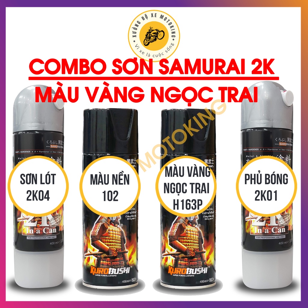 Combo Sơn Samurai màu vàng ngọc trai H163P loại 2K chuẩn quy trình độ bền 5 năm gồm 2K04 - 102 - H163P - 2K01