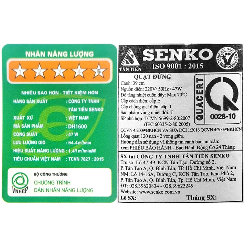 Quạt đứng Senko DH1600