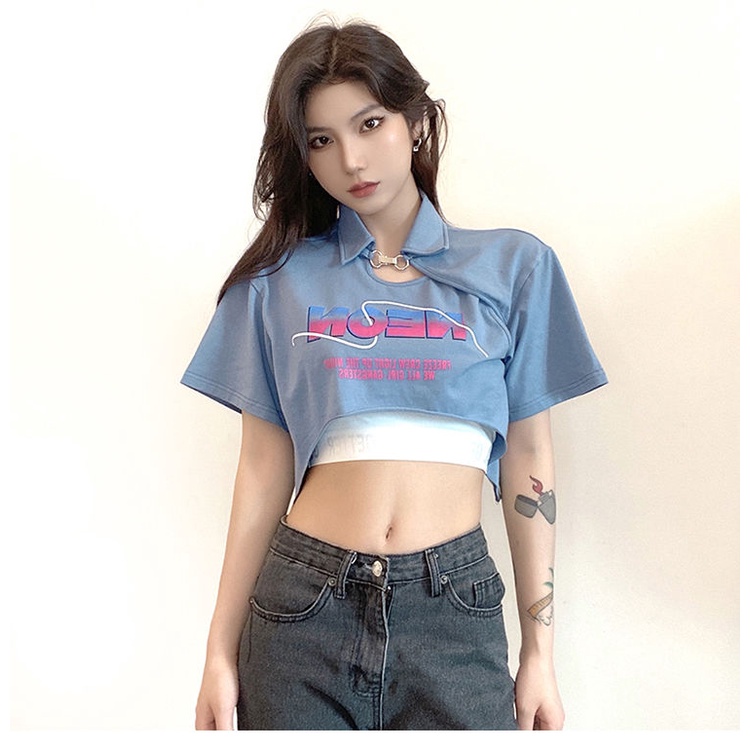 Áo Thun Croptop Tay Ngắn Dáng Rộng Màu Sắc Trơn Thời Trang Mùa Hè Dành Cho Nữ
