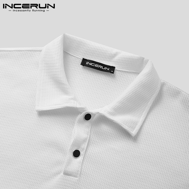 Áo thun polo INCERUN cổ bẻ ngắn tay phong cách Hàn Quốc thời trang 2 màu lựa chọn cho nam