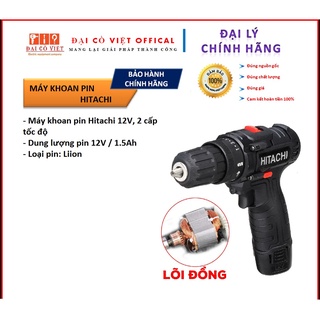 Máy bắt vít pin cầm tay Hitachi 12V 3 chức năng khoan gỗ, khoan sắt, bắt vít - 2 nấc tốc độ 25 cấp độ trượt - khoan sắt