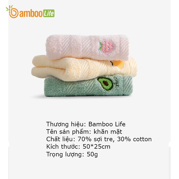 Khăn mặt sợi tre Bamboo Life BL041 họa tiết trái cây mềm mại, thấm hút, an toàn khi sử dụng, thân thiện với môi trường