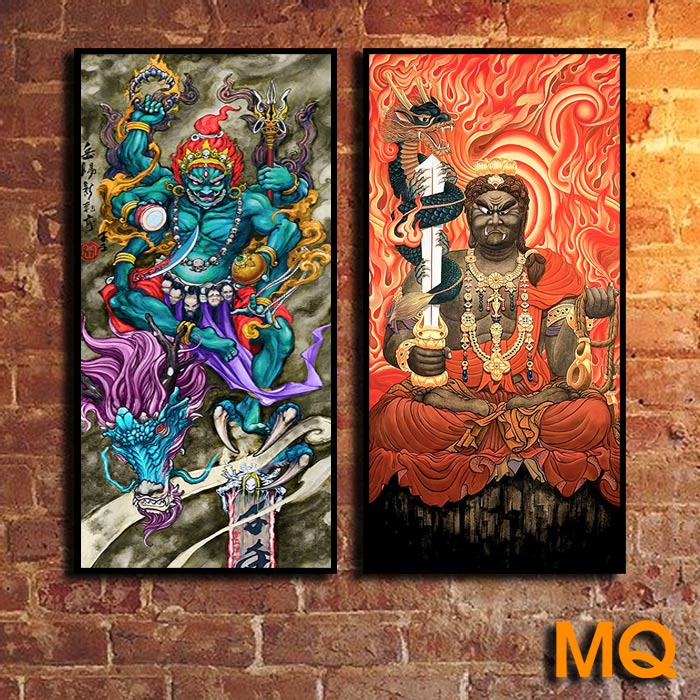 2 Mẫu Tranh Bất Động Minh Vương Size 30x60cm - Ảnh nét, màu sắc đẹp, bo khung chắc chắn, Tranh Trang Trí Tiệm Xăm, Tatoo