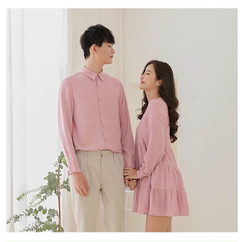 [Freeship] Set đồ đôi áo sơ mi nam - váy babydoll nữ cực xinh thời trang Miamo TN23 (Kèm ảnh thật)
