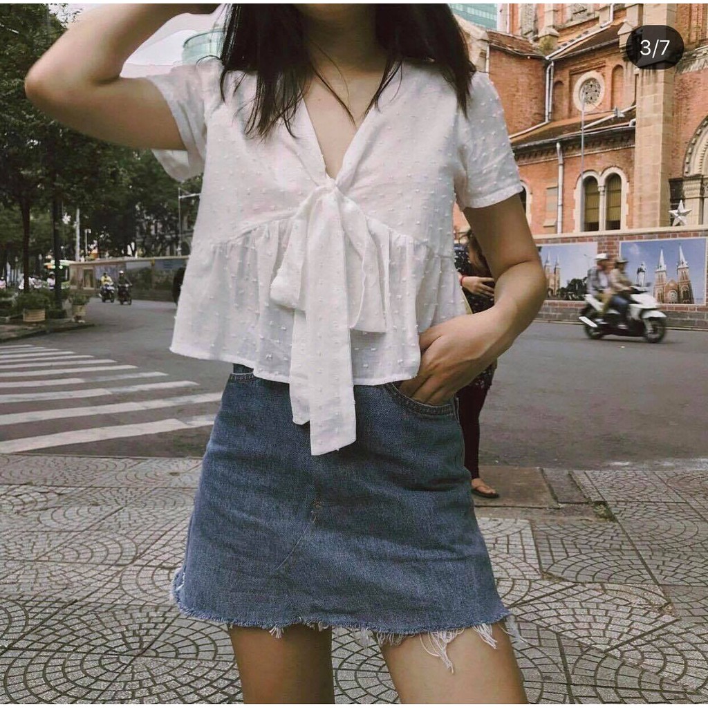 Áo Baby Doll nữ, kiểu dáng thắt nơ chất đẹp phong cách ULZZANG