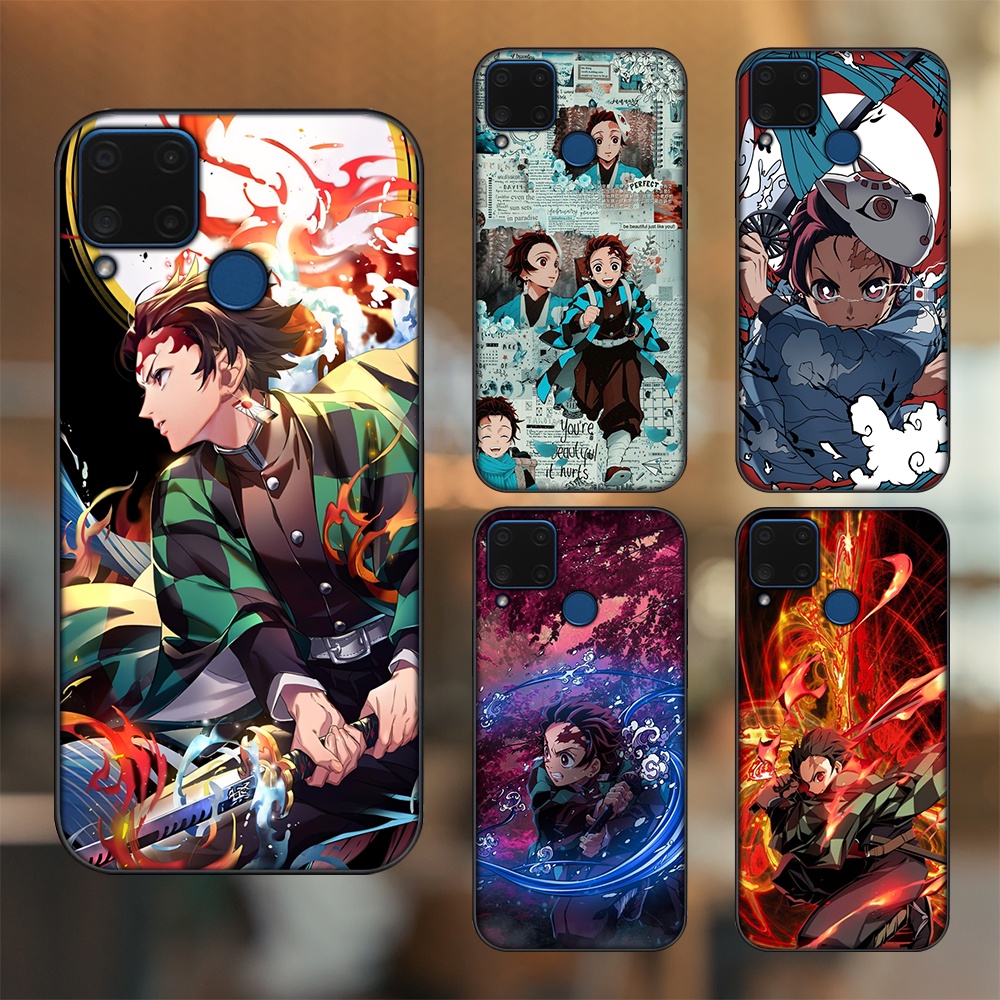 Ốp lưng Realme C15 viền đen in hình Tanjiro Kimetsu No Yaiba