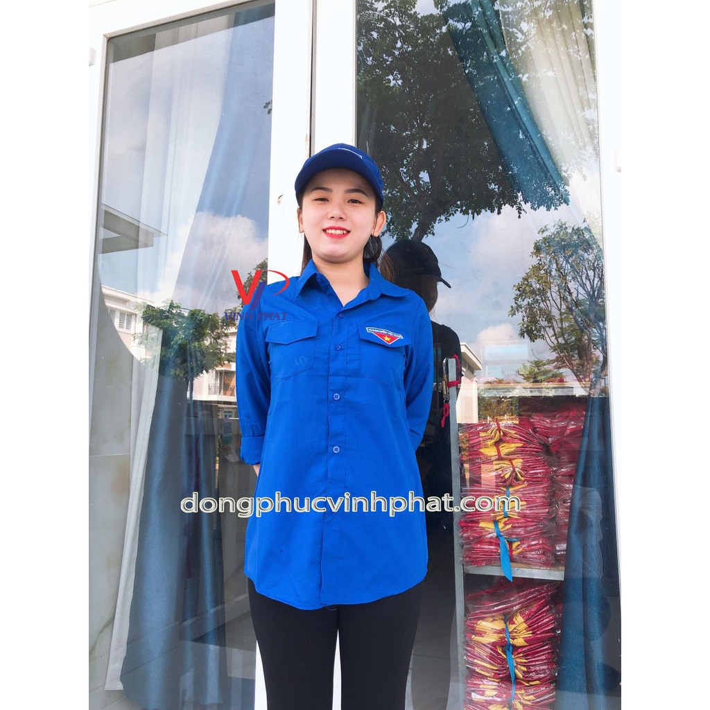 Áo Sơ Mi Đoàn Thanh Niên Nam Nữ Tay Dài Logo Thêu chất đẹp - VĨNH PHÁT