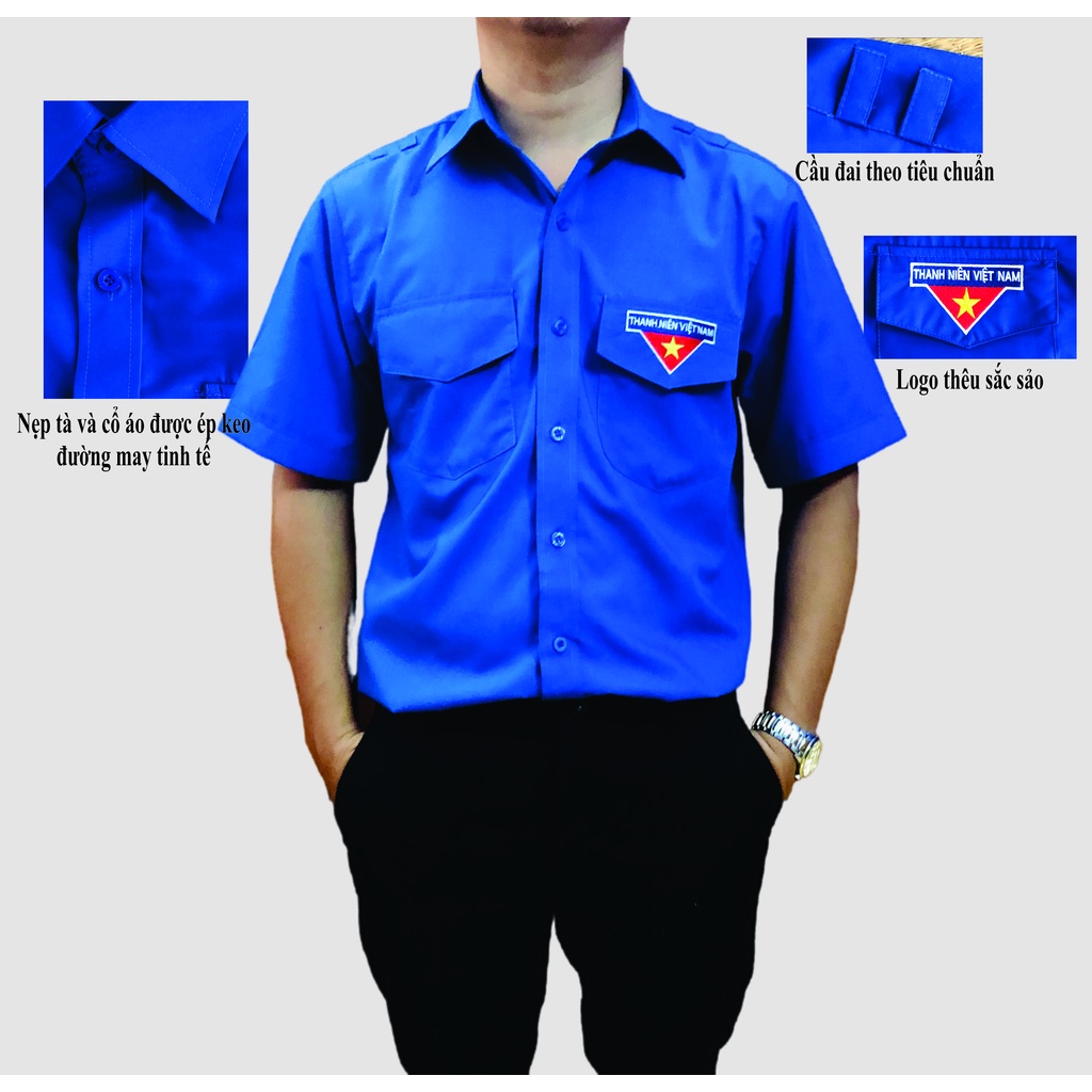 Áo đoàn, áo đoàn thanh niên Nam Nữ - Logo thêu - Vải Kate, bền màu cao