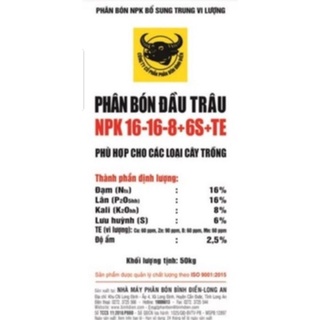 Phân bón npk 16-16-8+13s đầu trâu giúp cứng cây, chống rụng hoa, nuôi trái.