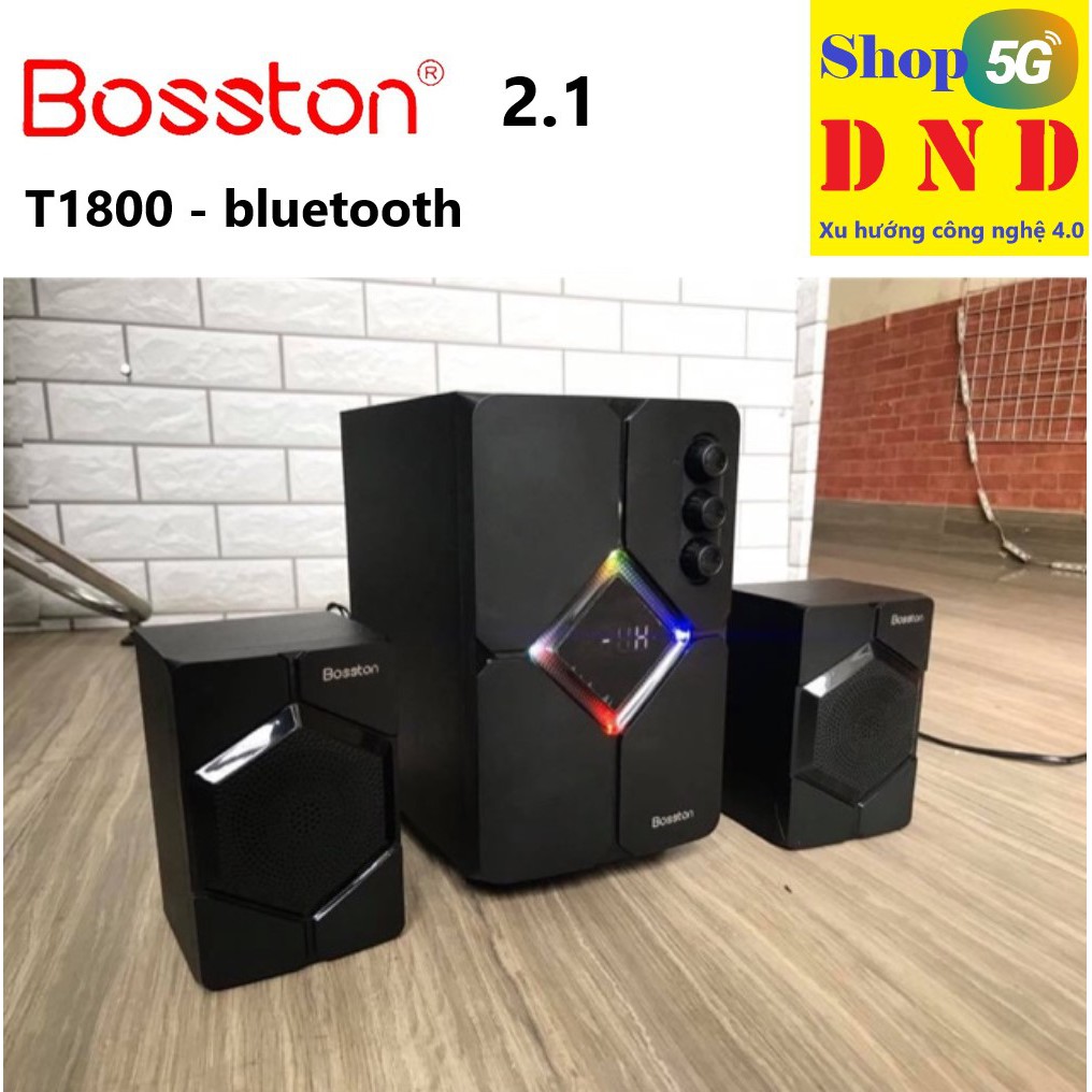 Loa 2.1 Bosston T1800 có bluetooth, sử dụng nguồn 220V, có led nổi bật, trang bị thêm cổng USB, thẻ nhớ