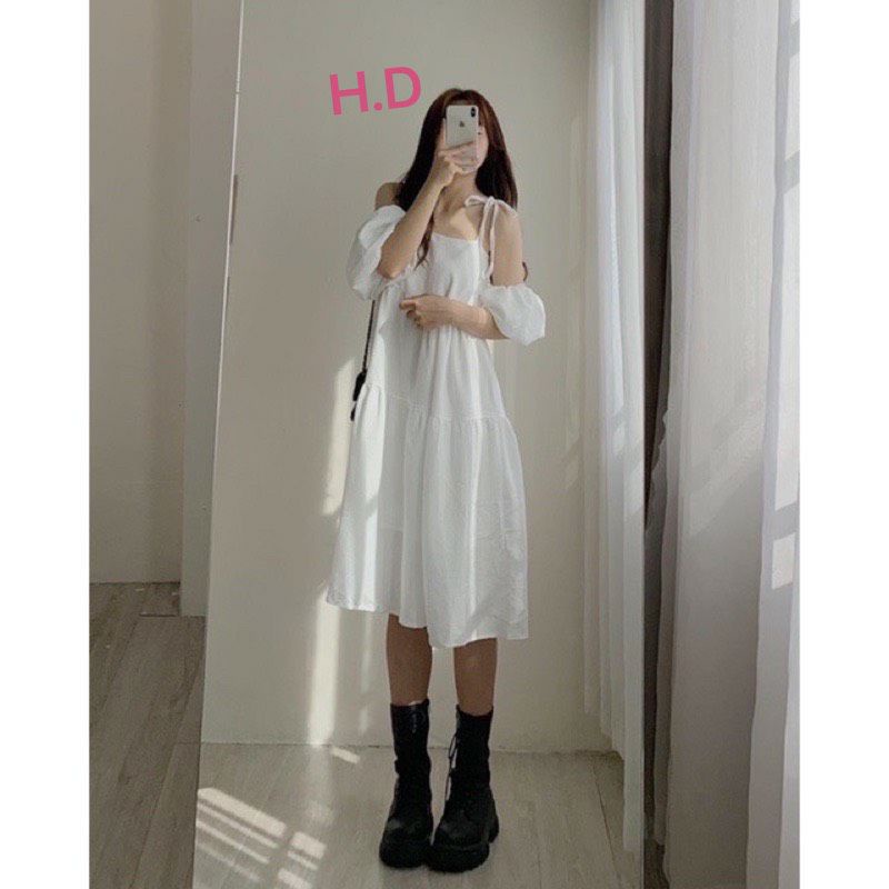 Váy hai dây babydoll  2 lớp có tay tháo rời mặc 4 kiểu🎀Đầm Maxi đi biển dáng dài Vintage tiểu thư