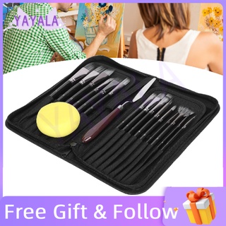 YAYALA Paint Brushes Set Nylon Gouache Acrylic Oil Painting Sponge Storage Bag Art Supplies Black