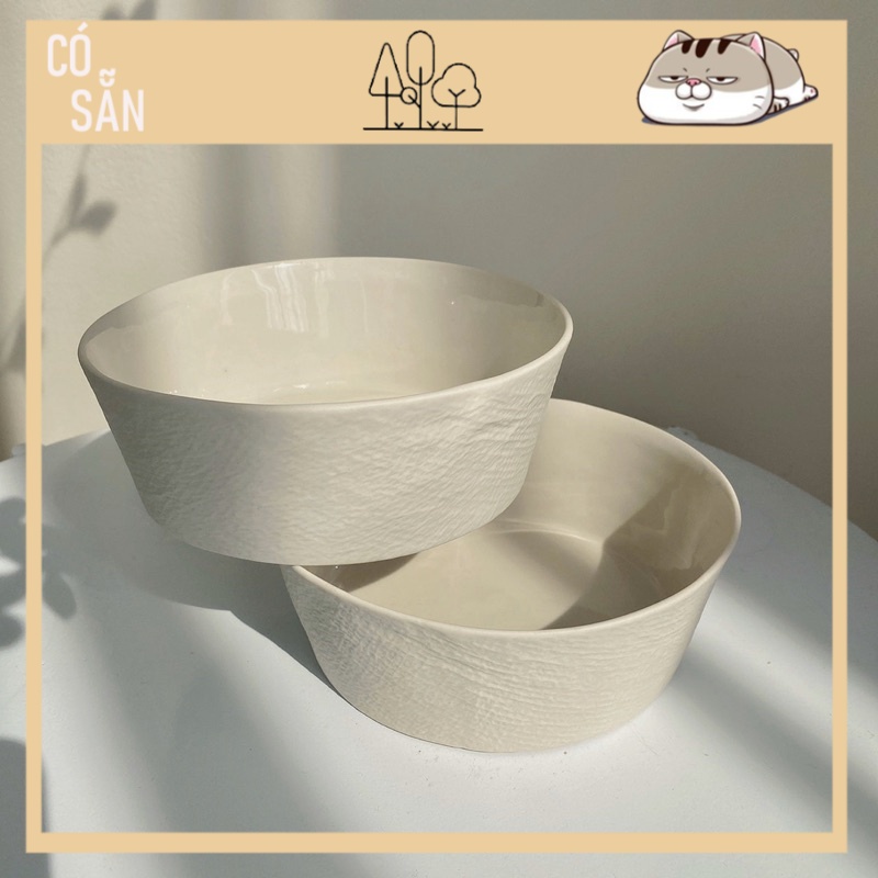 Bát/Tô gốm trắng sữa sần ăn salad, mỳ tiện dụng phong cách tối giản – B.Decor