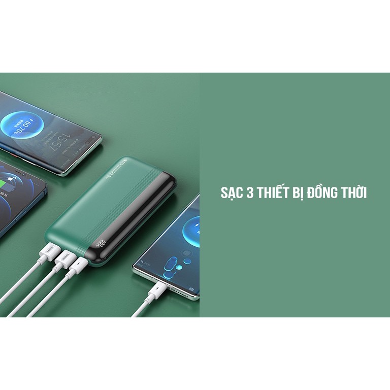 CHÍNH HÃNG Sạc dự phòng 20.000mAh Remax RPP-180 sạc nhanh QC3.0 18W, 22.5W, PD 20W, VOOC 2.0 3 thiết bị cùng lúc