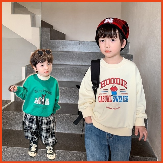Áo nỉ cổ tròn cho bé trai hoạt hình dễ thương của Ambb Kids 3-8 tuổi (Có clip, ảnh thật)