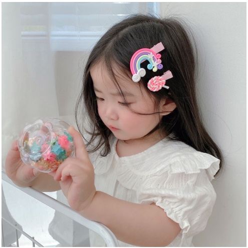 Kẹp Tóc Hình Hoa Nhiều Màu Sắc Cầu Vồng Thời Trang Hàn Quốc Dành Cho Bé Gái